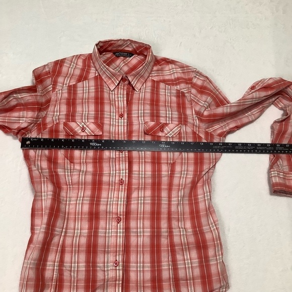 Arc’Teryx Melodie Red Plaid Button Down Shirt with Adjustable Sleeves Size XL - Picture 13 of 16